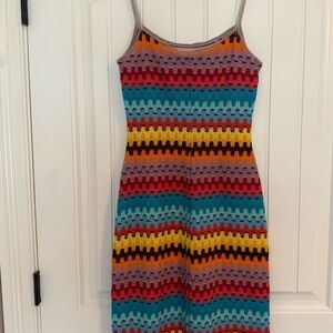 Vintage 90’s Medium Colorful Crochet Knit Dress Y2K Boho Body Con Festival